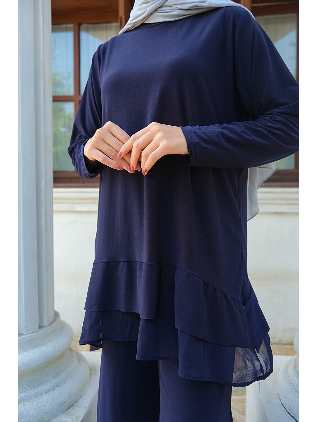 Kadın Tül Detay İkili Takım Koyu Lacivert-4