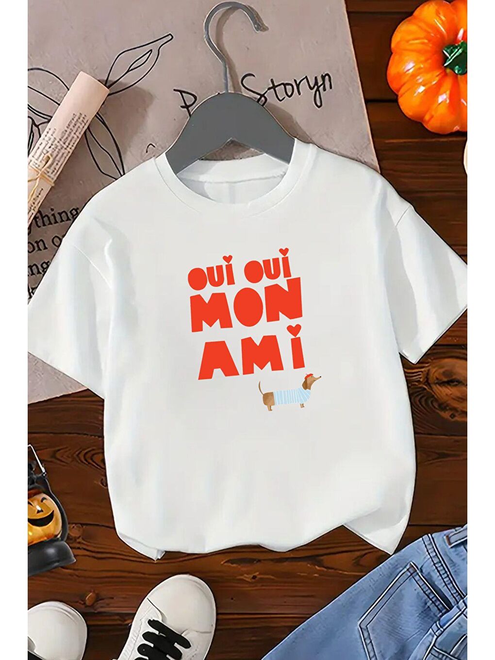 Beyaz Kız Çocuk Baskılı Bisiklet Yaka Tshirt