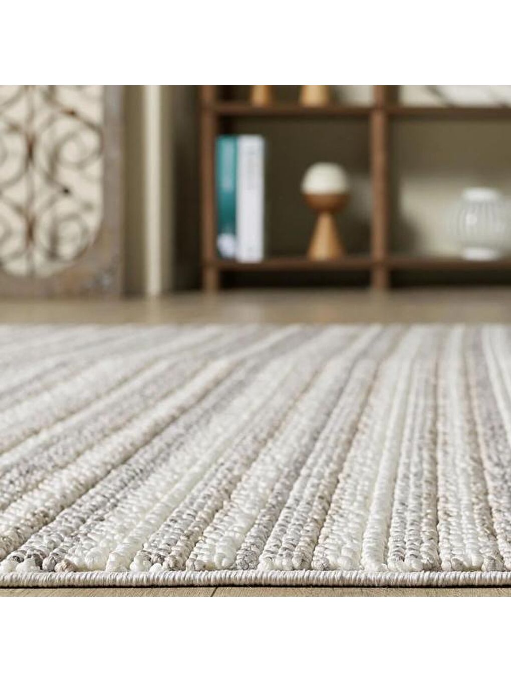 Ekru Agra Pearl İskandinav Desenli Salon Halısı - Krem - 120x180 cm-2