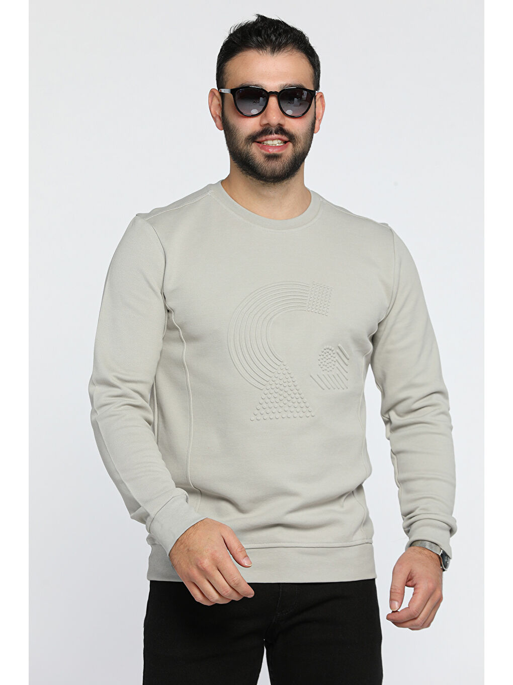 Mishar İtalia Gri Bisiklet Yaka Kabartmalı Erkek Sweatshirt - 1