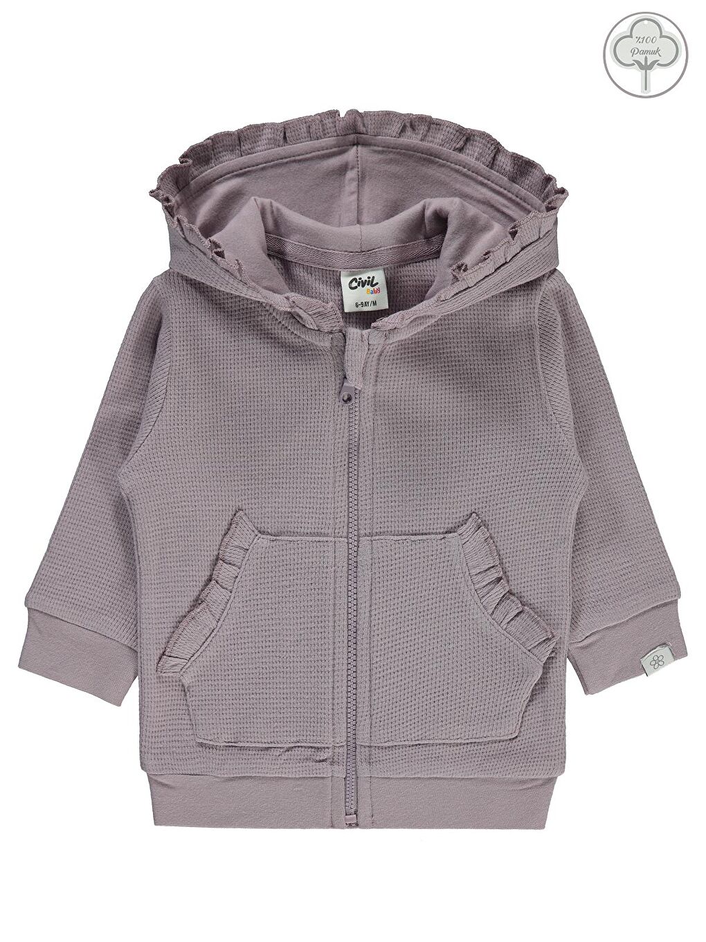 Kız Bebek Kapüşonlu Fermuarlı Sweatshirt  6-18 Ay Lila