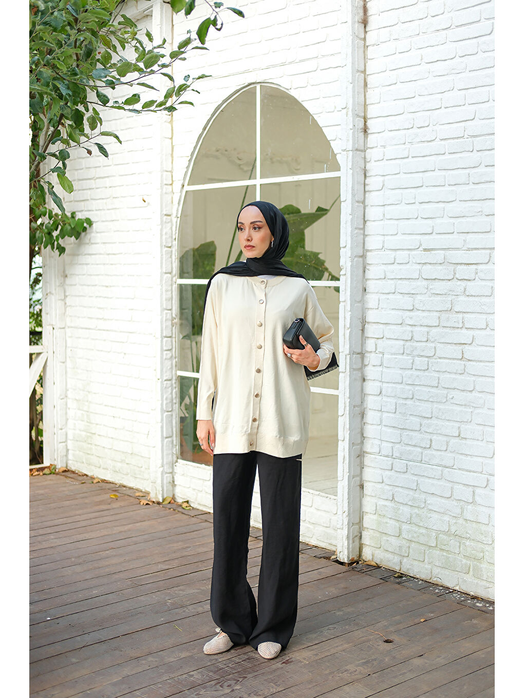 Kadın Ön Düğmeli Hırka Ekru-2