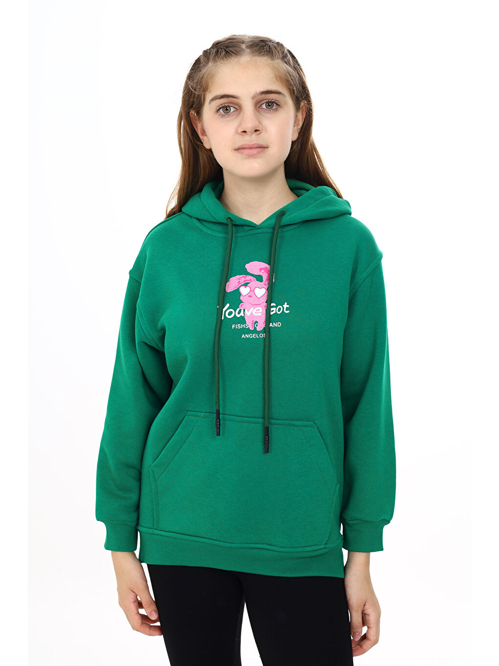 angelos Yeşil Kız Çocuk Tavşan Baskılı Kapüşonlu Sweatshirt Px872 7 - 1