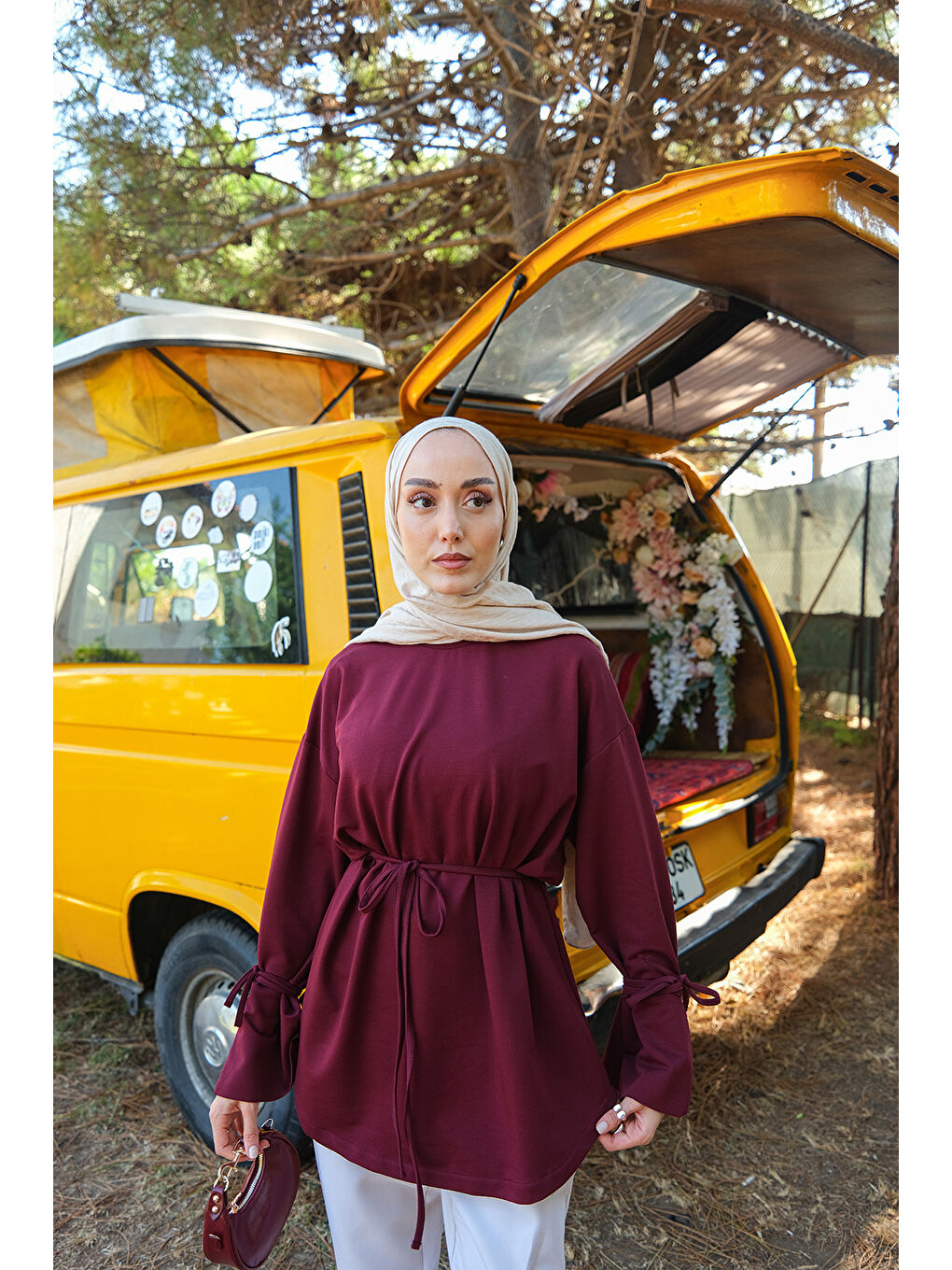 Kadın Bağcık Detaylı Sweatshirt Bordo-1