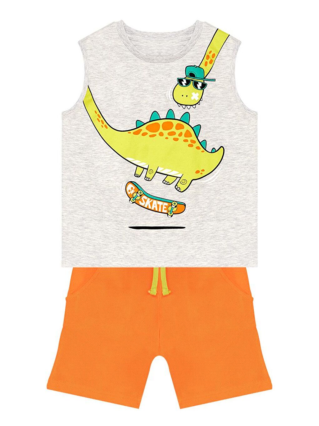 Denokids Turuncu Kaykay Dino Erkek Çocuk T-shirt Şort Takım - 2