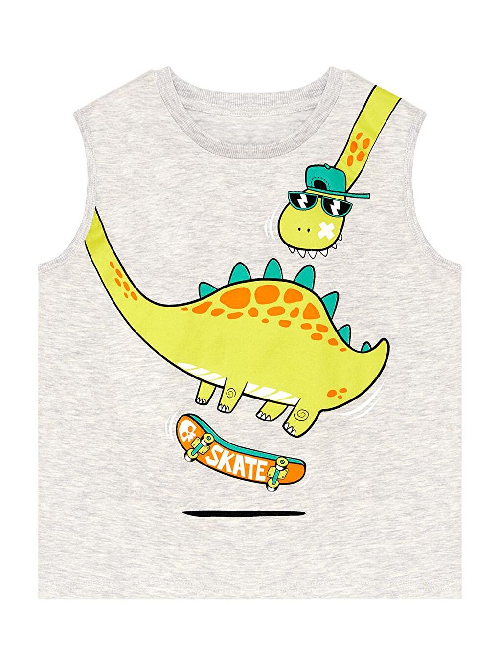 Denokids Turuncu Kaykay Dino Erkek Çocuk T-shirt Şort Takım - 4