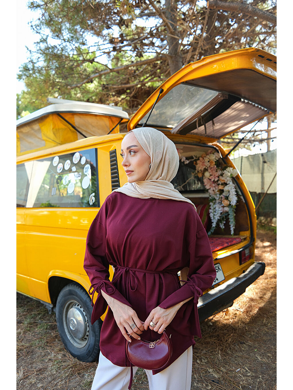 Kadın Bağcık Detaylı Sweatshirt Bordo-2