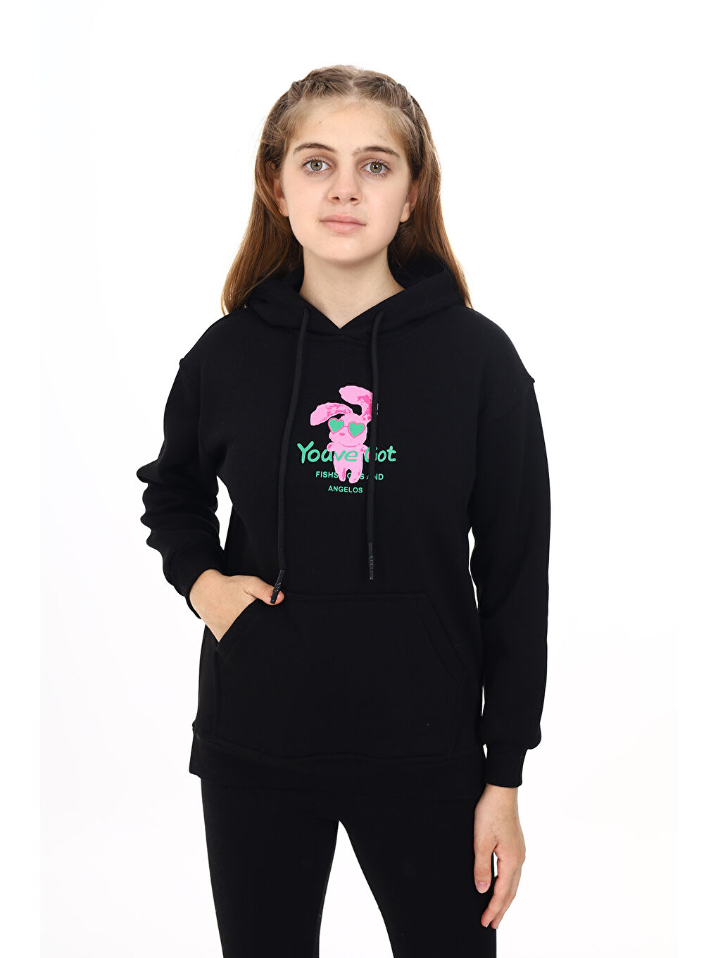 angelos Turkuaz Kız Çocuk Tavşan Baskılı Kapüşonlu Sweatshirt Px872 6 - 4