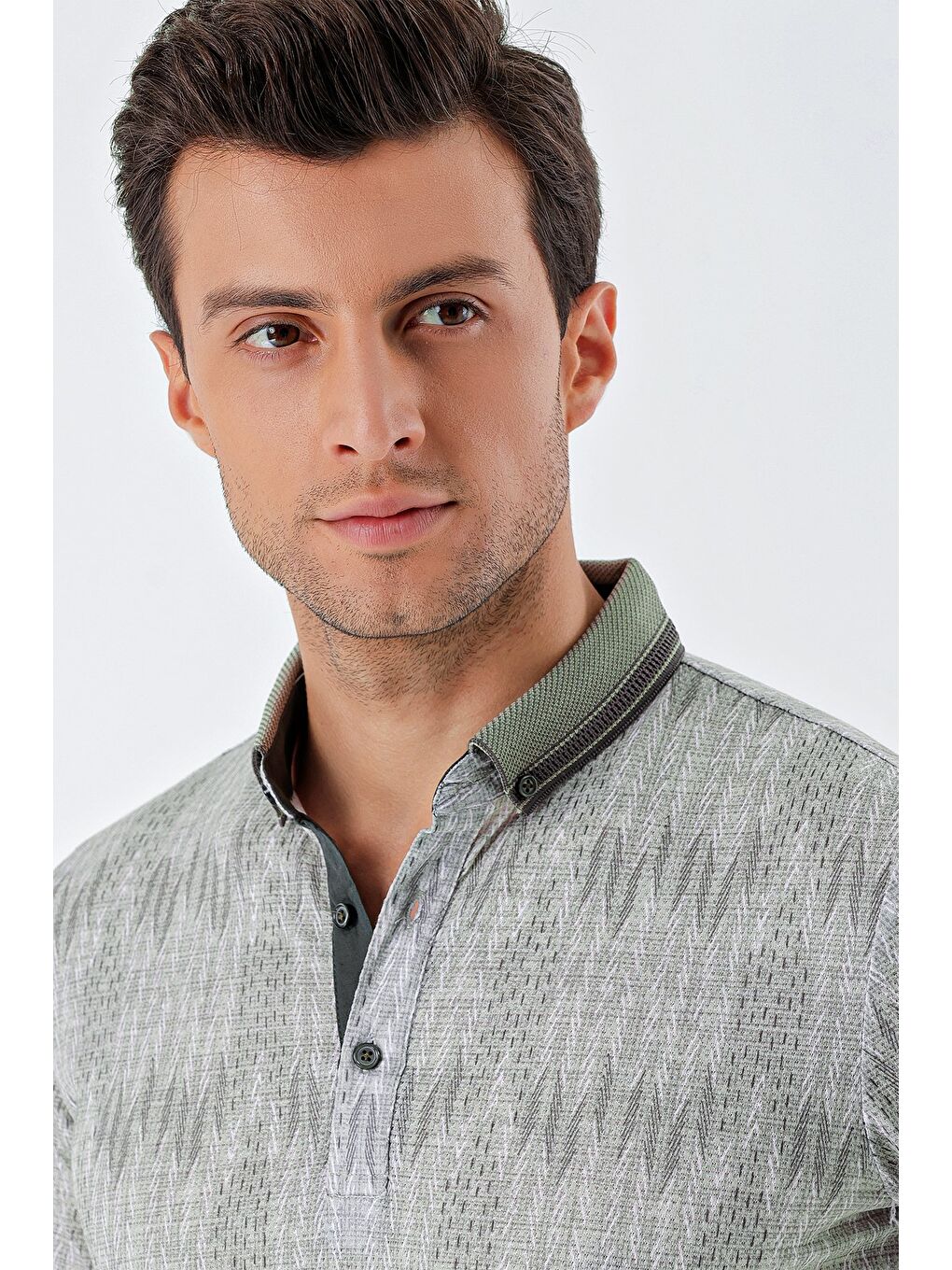 Yeşil Kısa Kollu Desenli Slim Fit Dar Kesim Tişört 1011230166-5