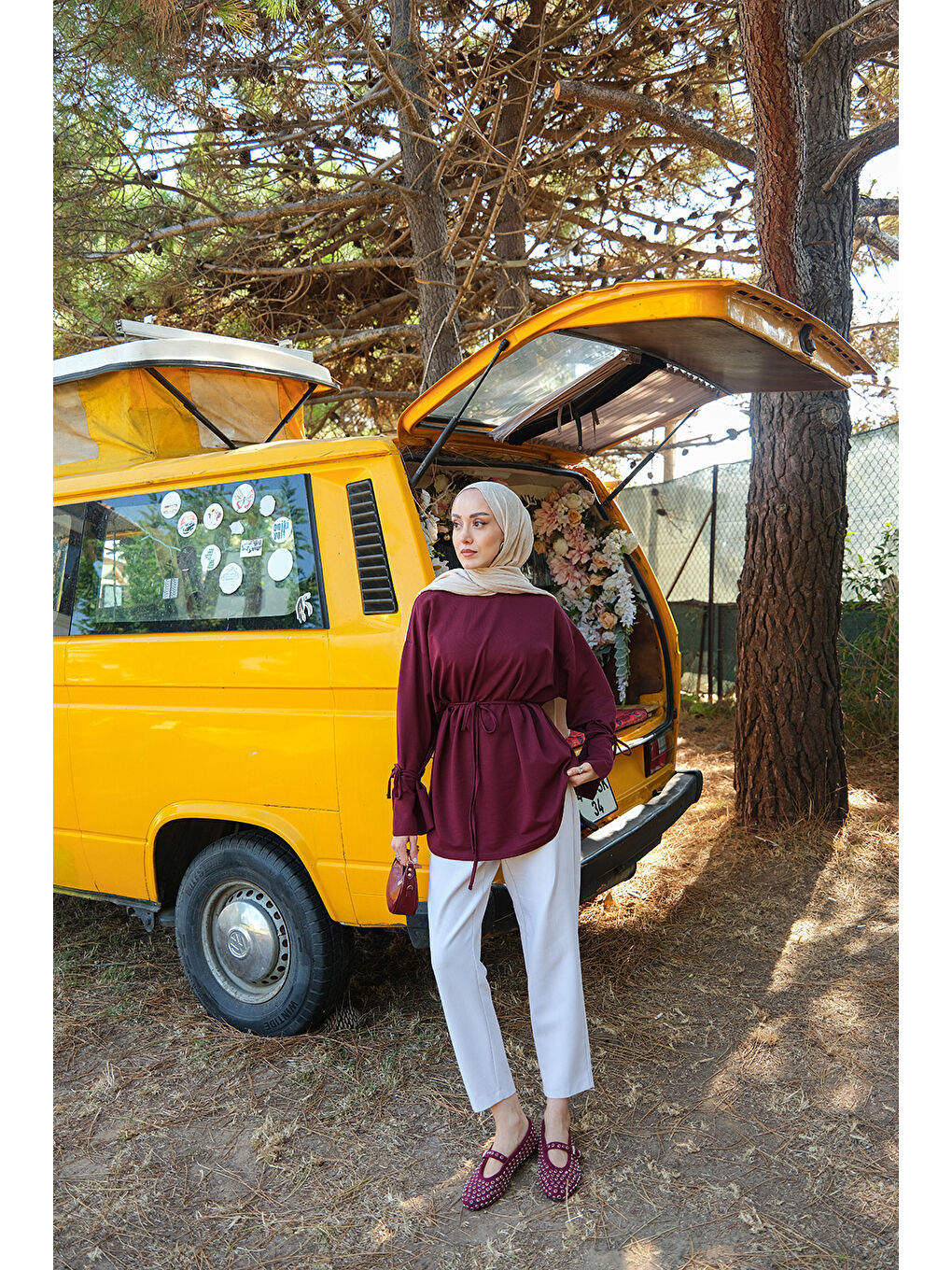 Kadın Bağcık Detaylı Sweatshirt Bordo-3