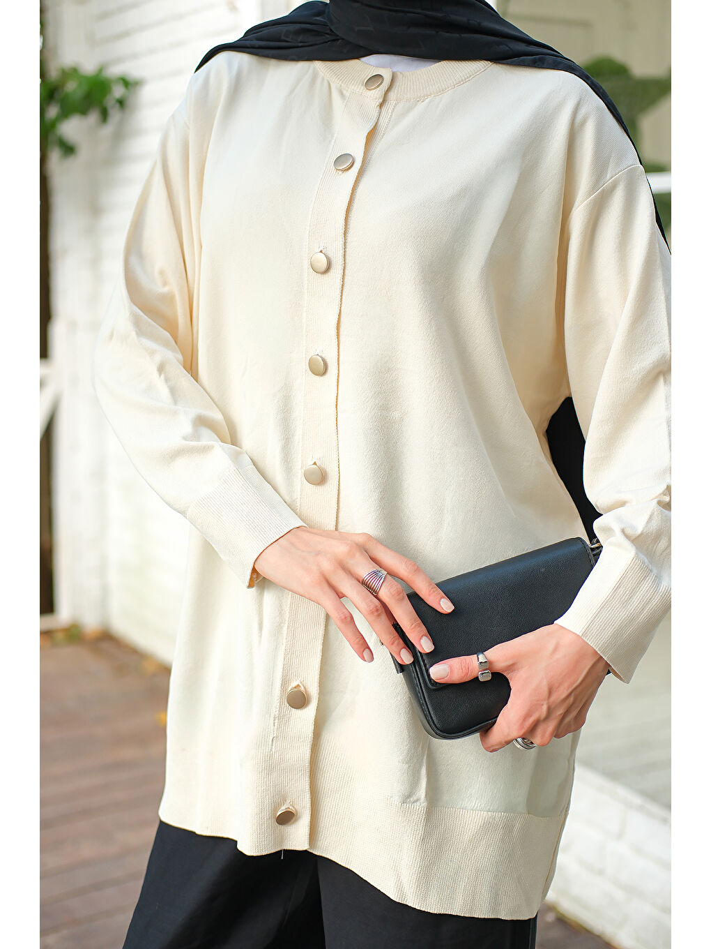 Kadın Ön Düğmeli Hırka Ekru-4