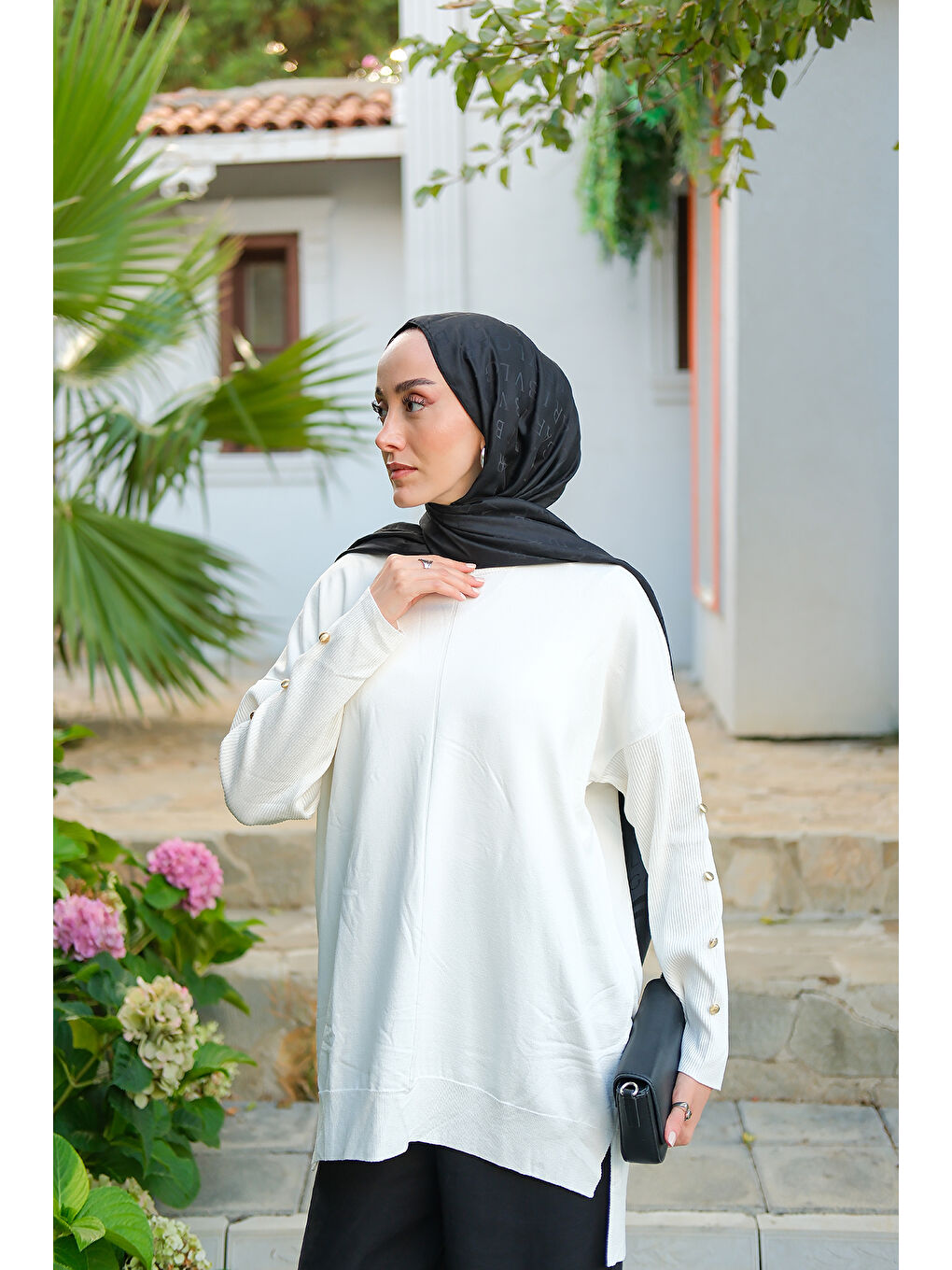 Kadın Kolları Düğme Detaylı Tunik Ekru-1