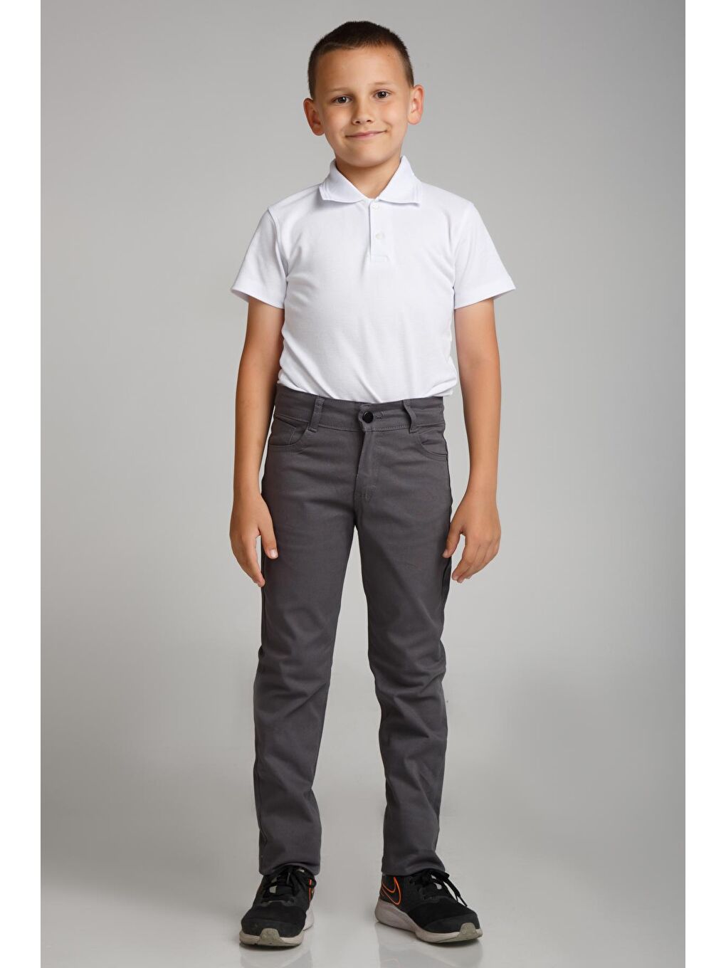 Gri Slim Fit Erkek Çocuk Okul Pantolon-1