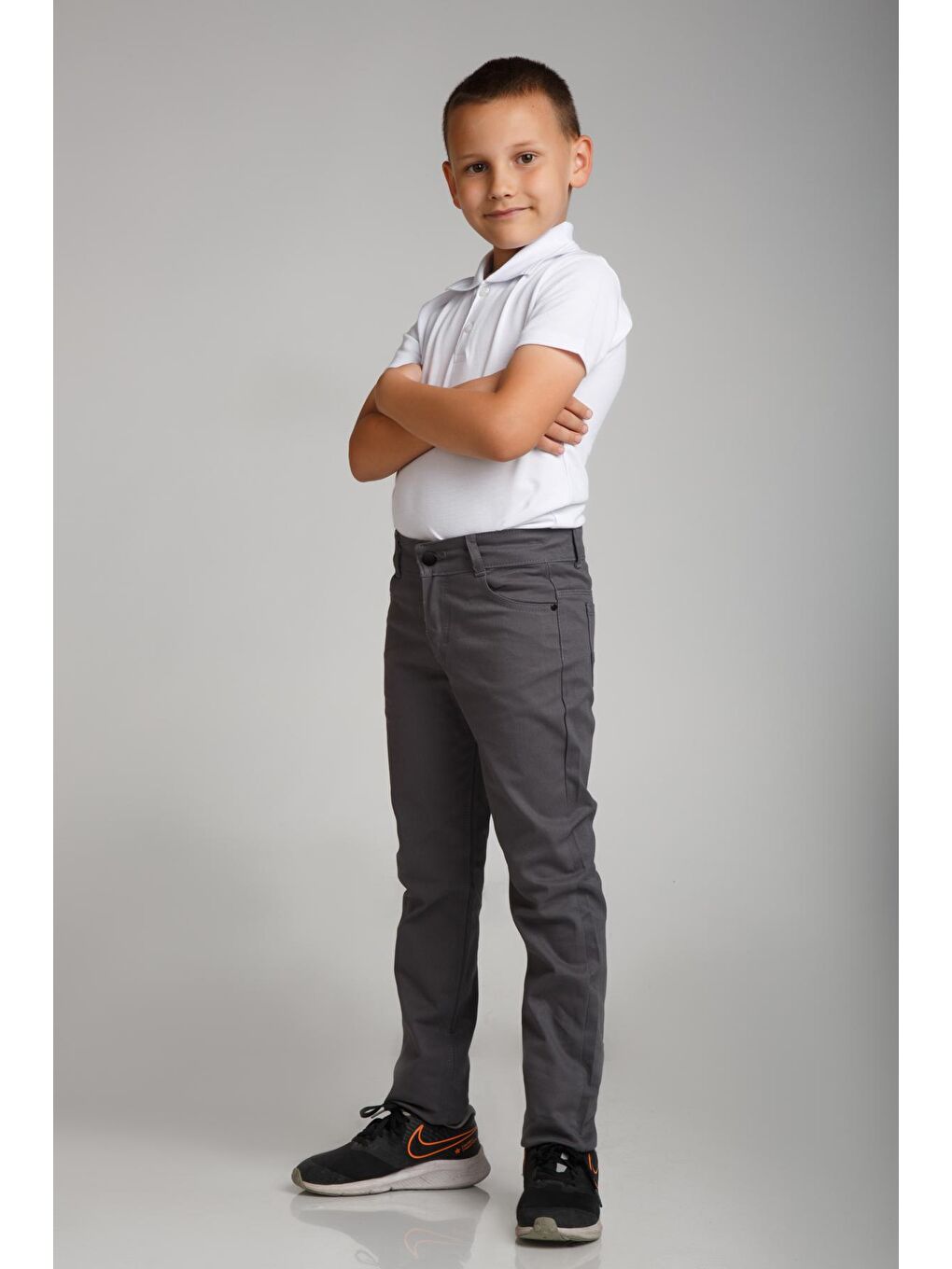 Gri Slim Fit Erkek Çocuk Okul Pantolon-2
