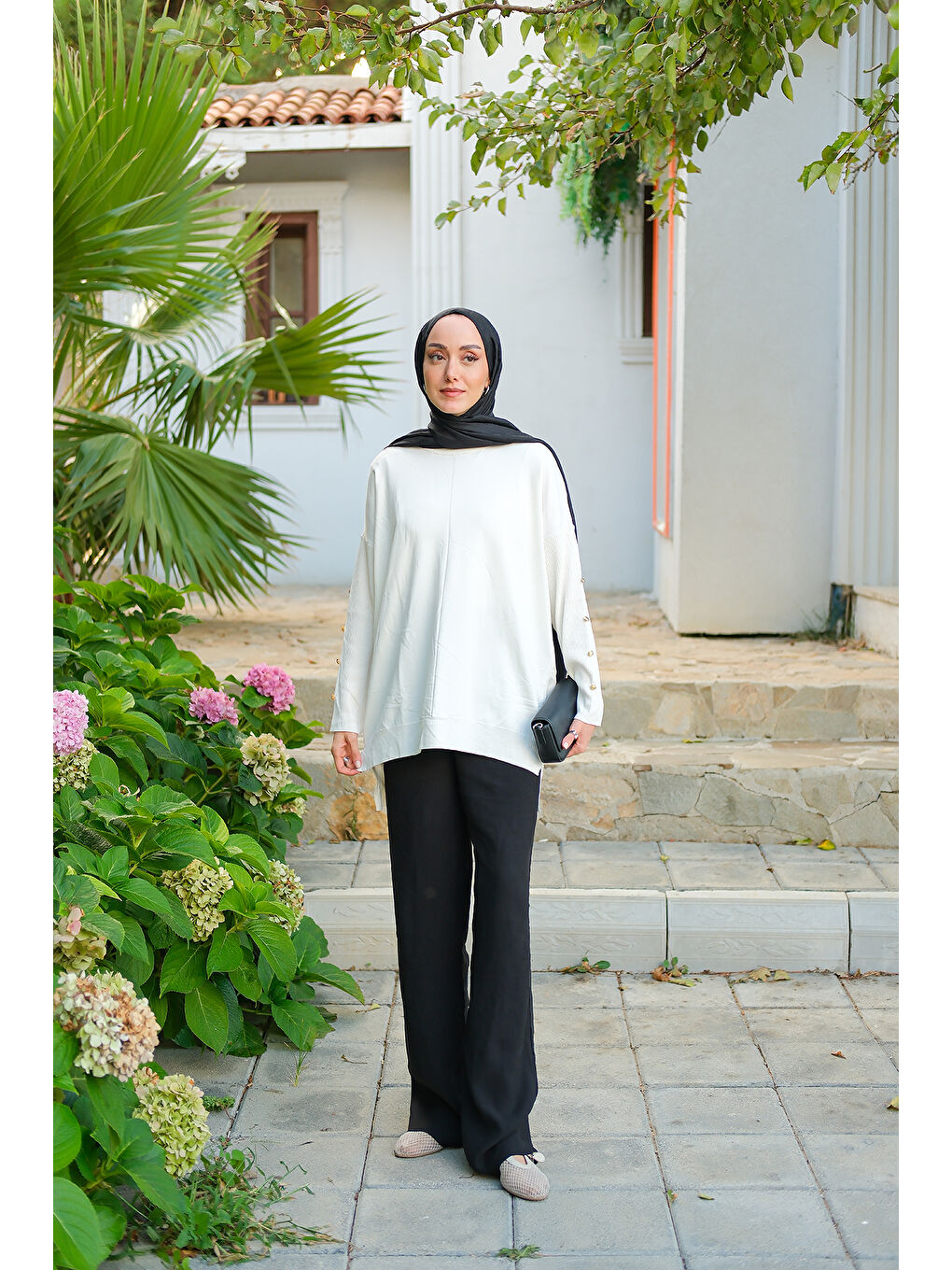 Kadın Kolları Düğme Detaylı Tunik Ekru-2