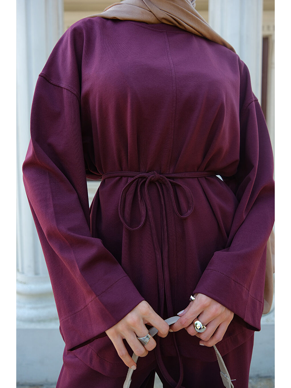 Kadın Bel Bağlamalı İkili Takım Bordo-4