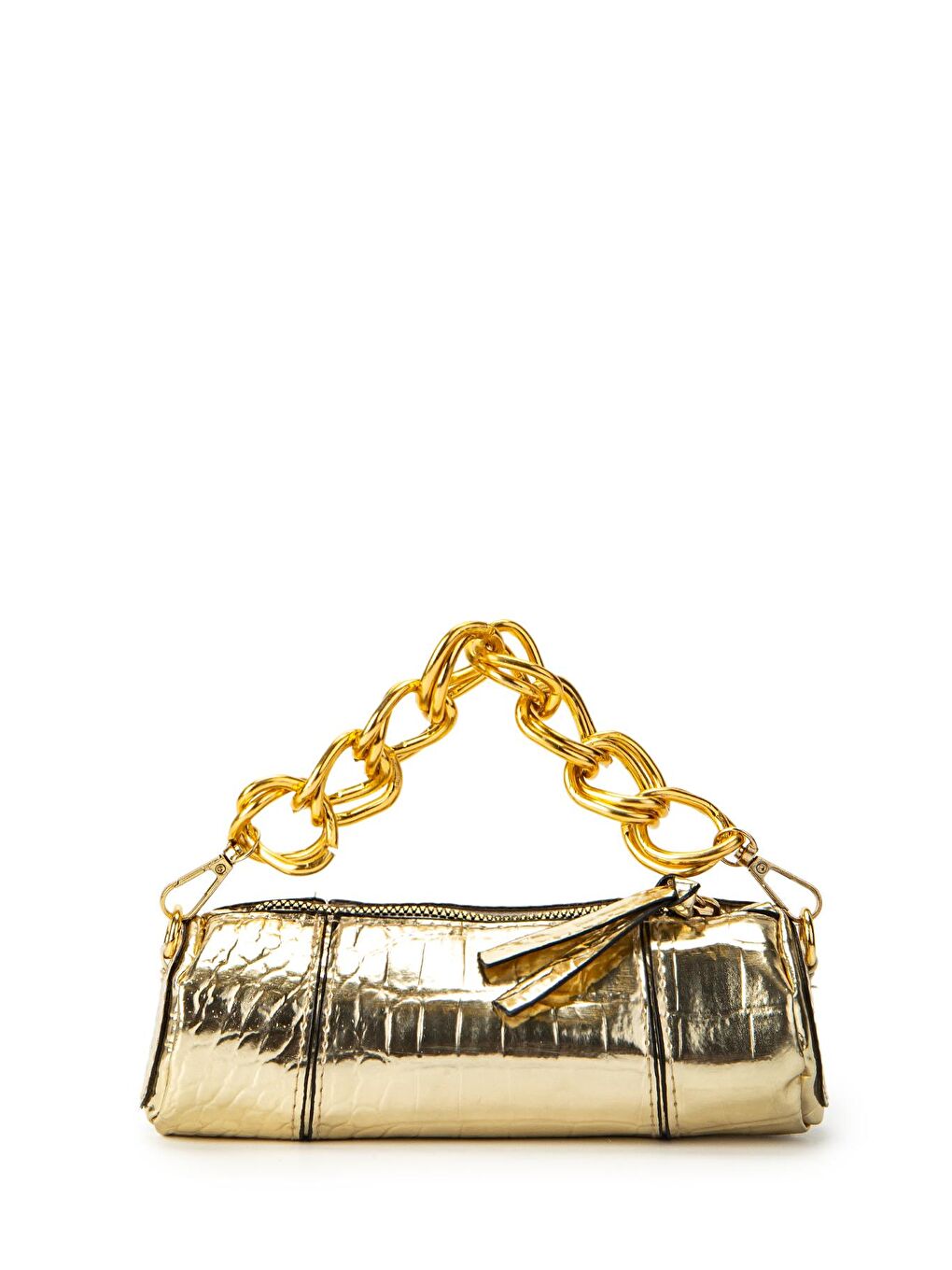 Sarı Suni Deri Kadın Çapraz Çanta Nani Desenli Gold