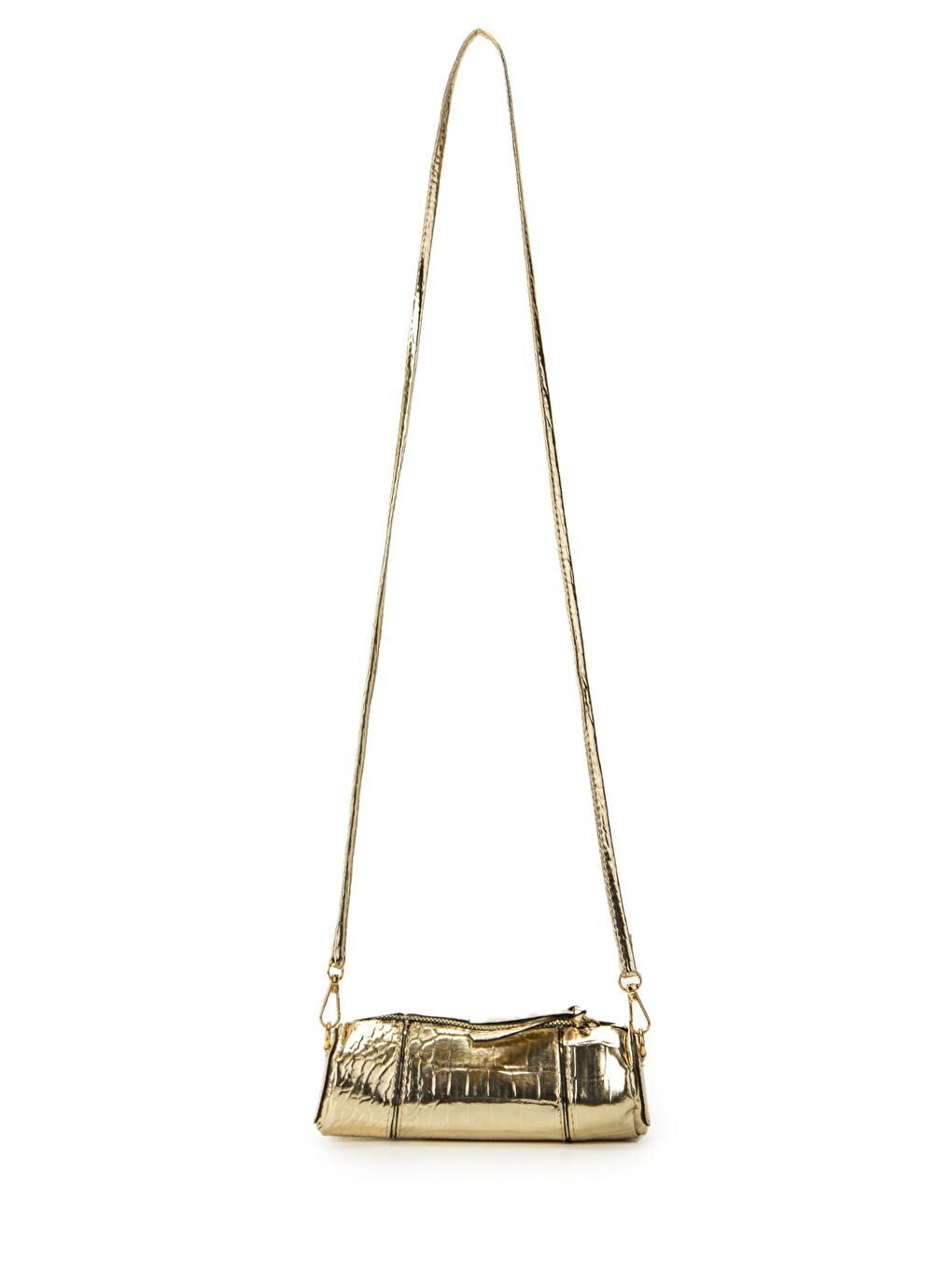 Sarı Suni Deri Kadın Çapraz Çanta Nani Desenli Gold-1