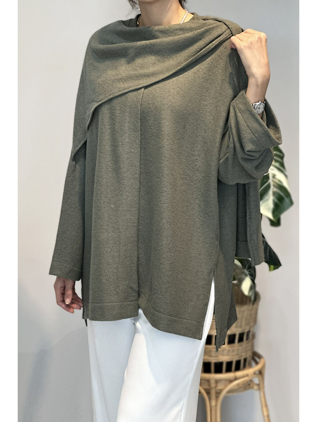Şal Kapama Detaylı Hırka 3153 Yeşil