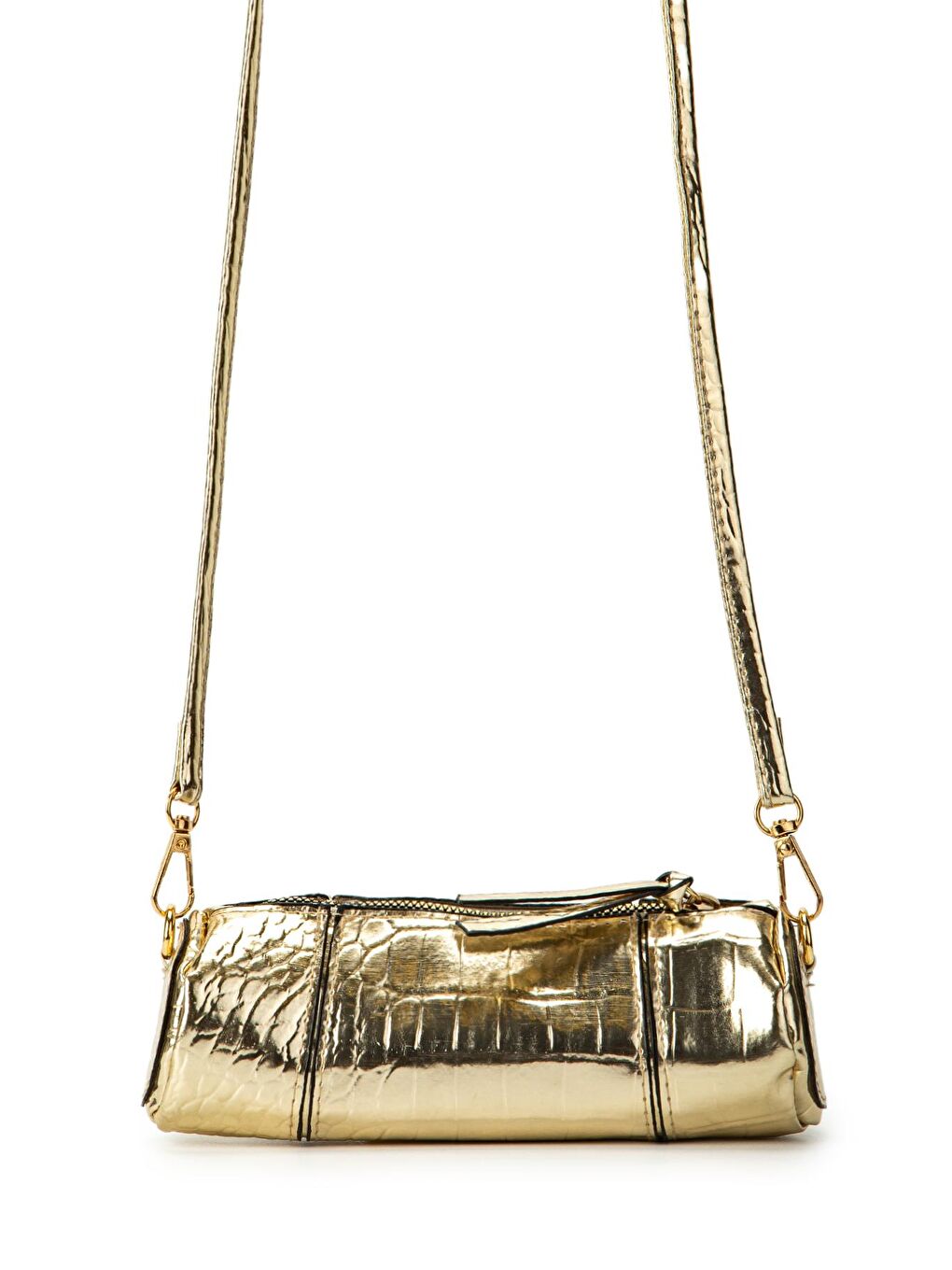 Sarı Suni Deri Kadın Çapraz Çanta Nani Desenli Gold-2