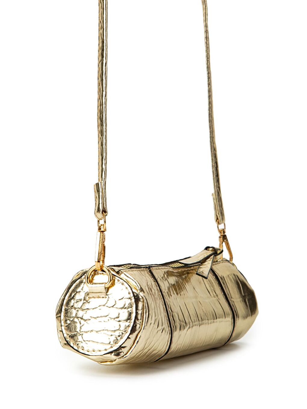 Sarı Suni Deri Kadın Çapraz Çanta Nani Desenli Gold-4