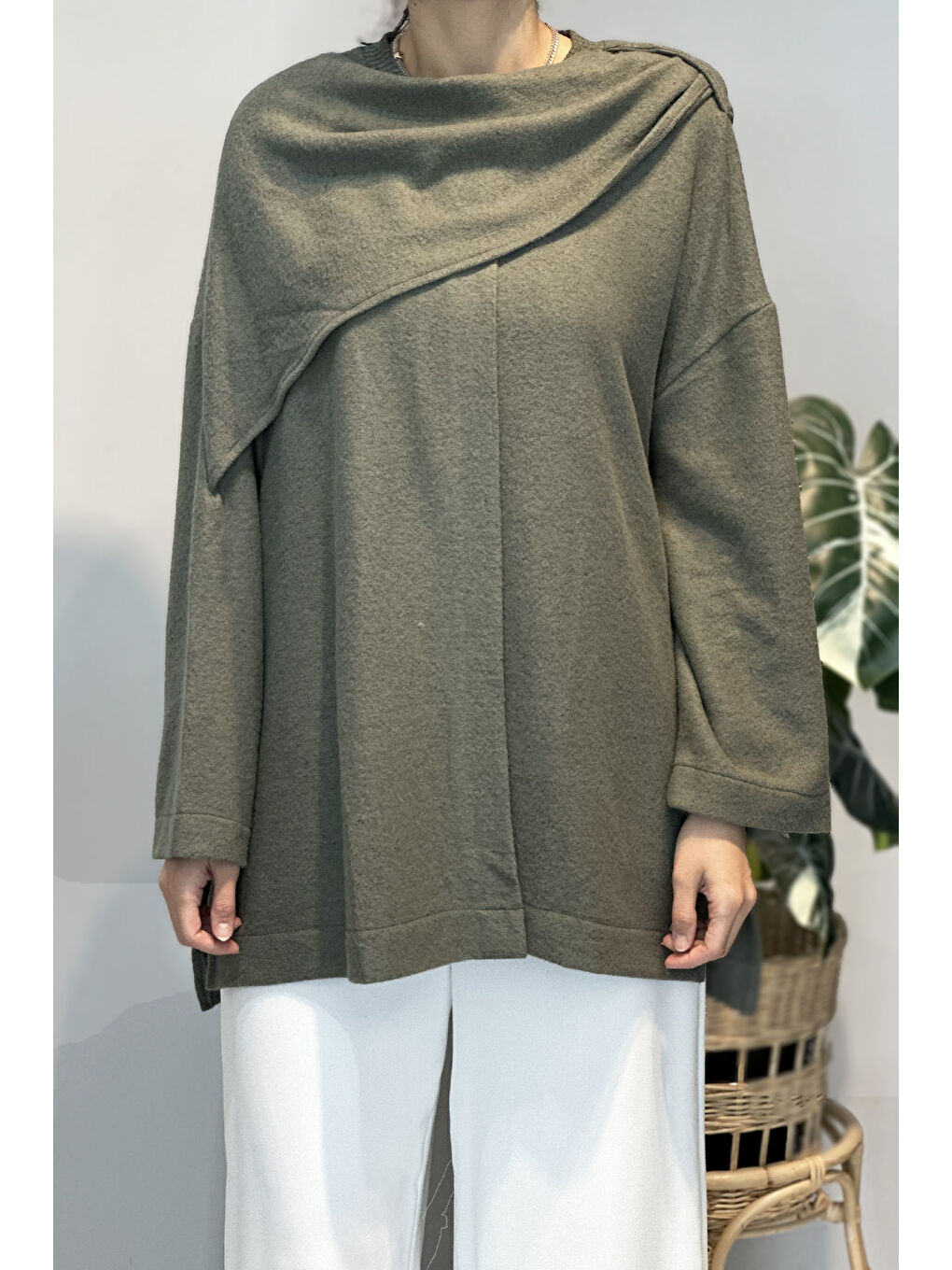 Şal Kapama Detaylı Hırka 3153 Yeşil-3