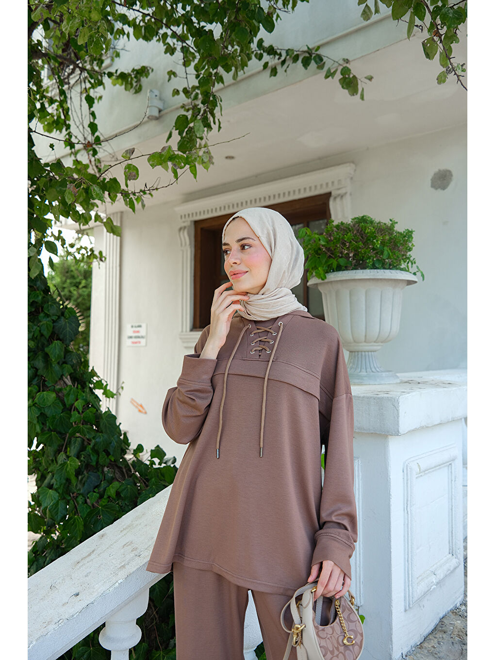 Bej Kadın Kordonlu Takım Vizon-1