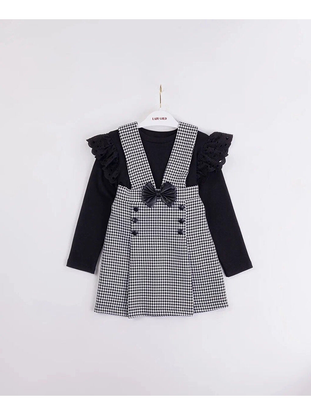 Ekru Ekoseli Kız Çocuk Elbise 6147