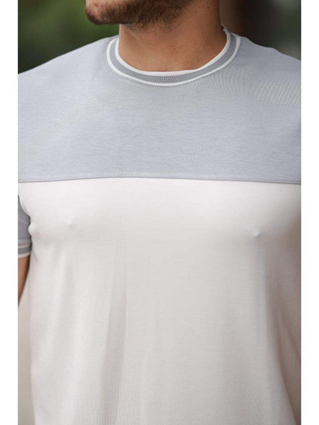 Gri Erkek Parçalı Renk Kısa Kollu Tişört-2