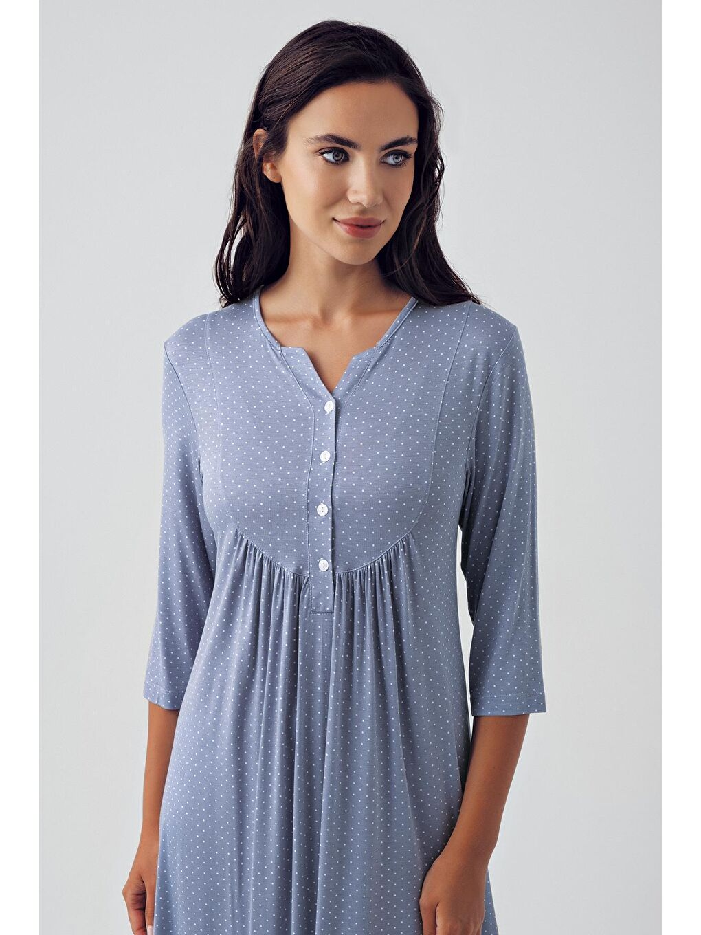 İndigo Kısa Kollu Düğmeli Elastanlı Viskon Gecelik 15104-1