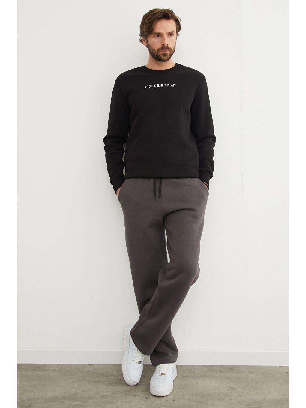 Gri 3 İplik Beli Bağlamalı Cepli Eşofman Altı