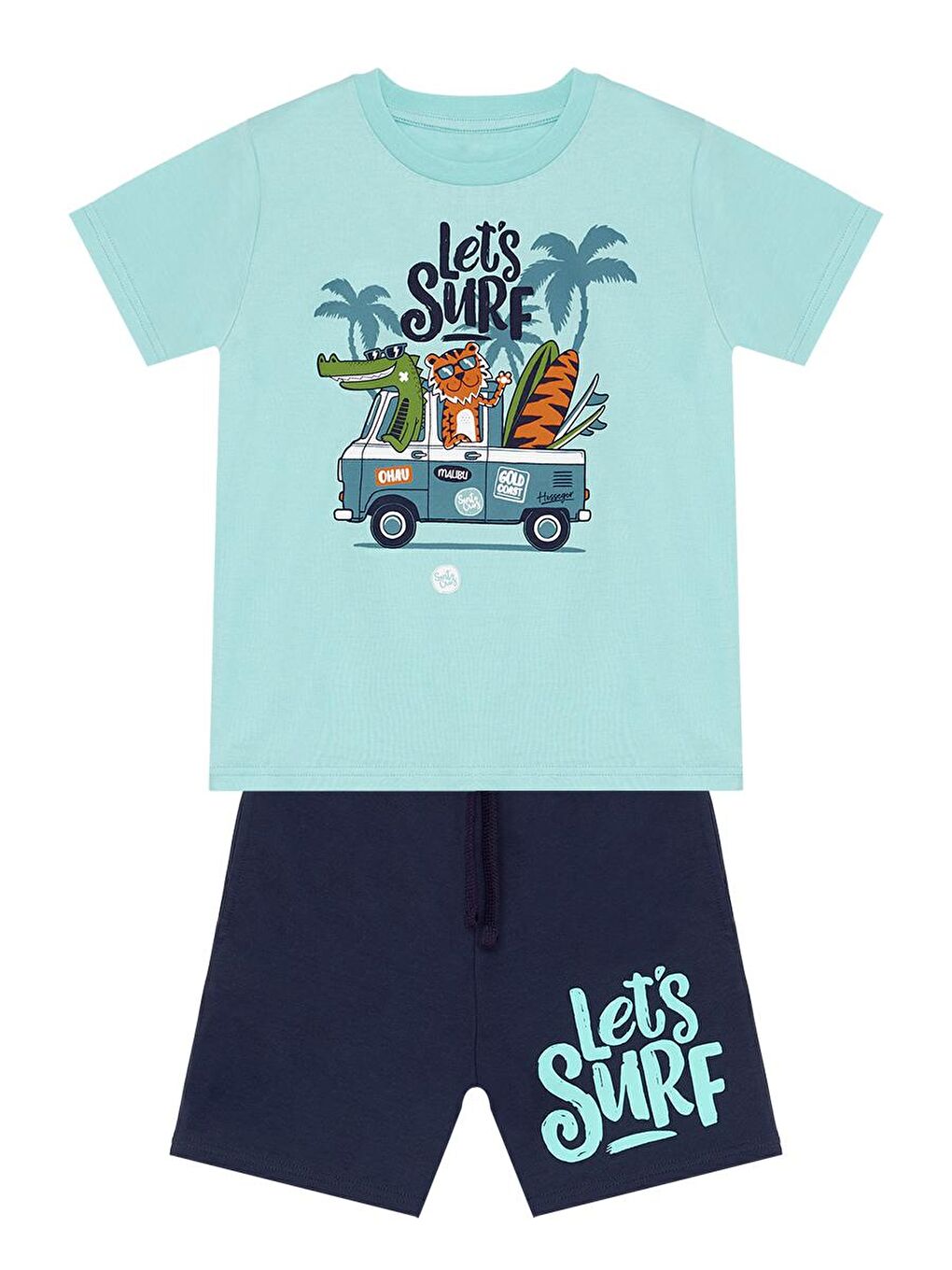 Denokids Mavi Let's Surf Erkek Çocuk T-shirt Şort Takım - 2