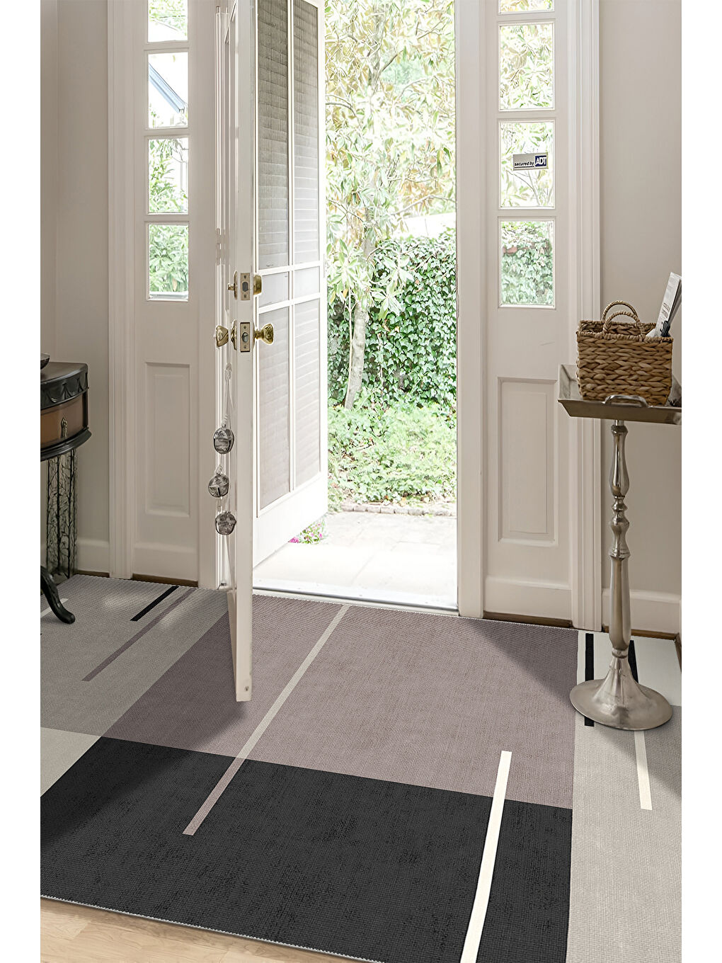 Kahverengi Dekoratif Salon Halısı, Makinada Yıkanabilir, Kaymaz Taban, İnce & Modern Tasarım-4