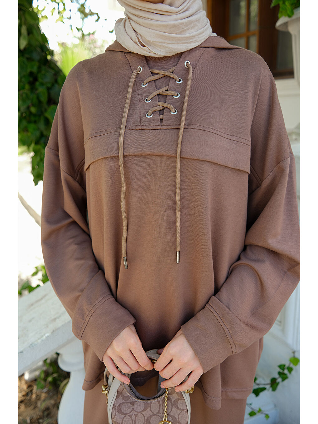 Bej Kadın Kordonlu Takım Vizon-4