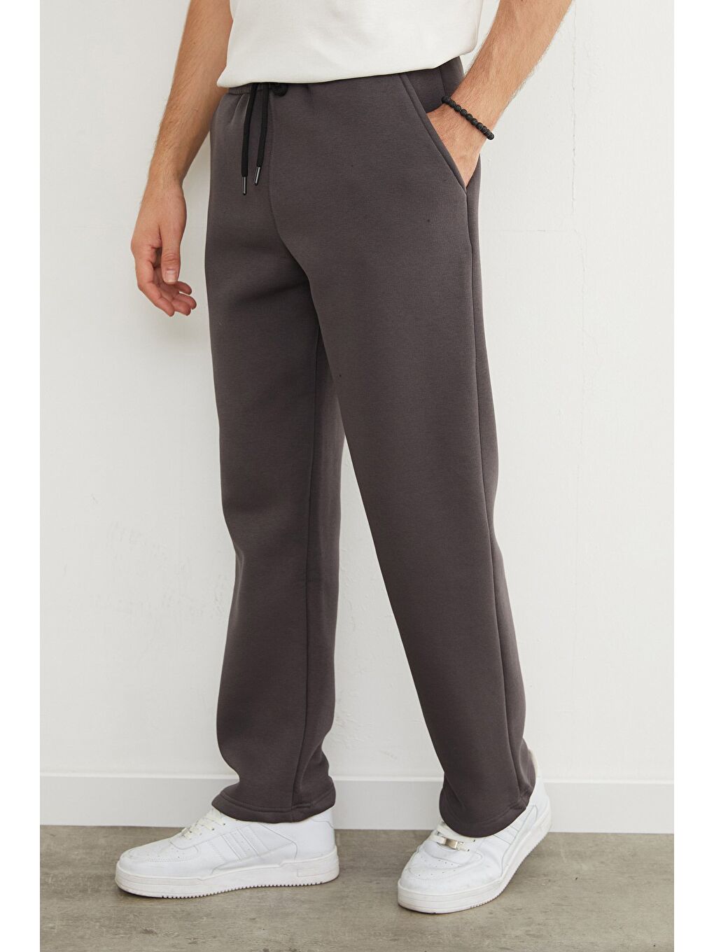 Gri 3 İplik Beli Bağlamalı Cepli Eşofman Altı-3