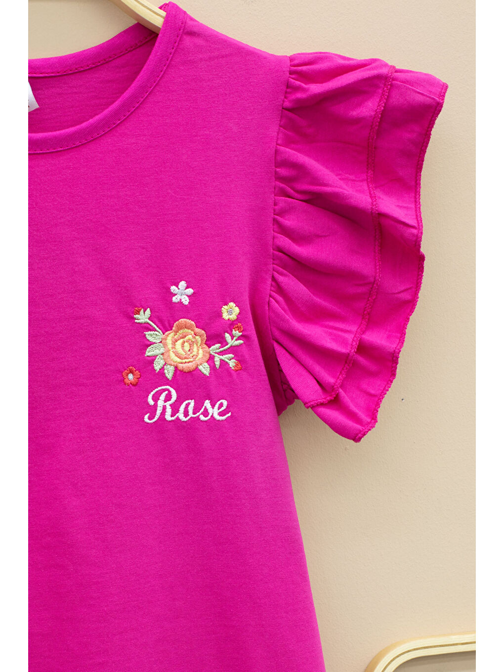 Fuşya Kolları Fırfırlı Çiçek Desenli Şort Etekli 2'li Takım 20718-1