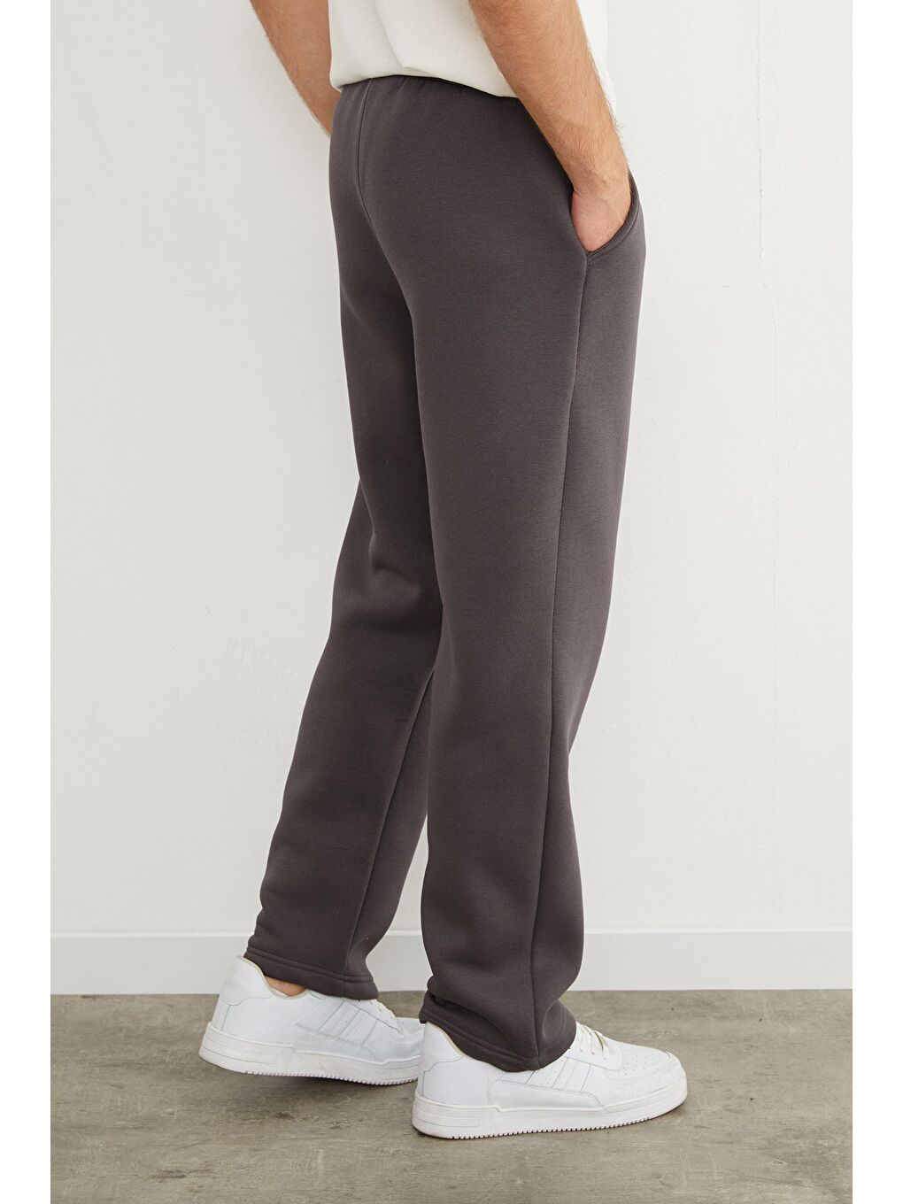 Gri 3 İplik Beli Bağlamalı Cepli Eşofman Altı-4