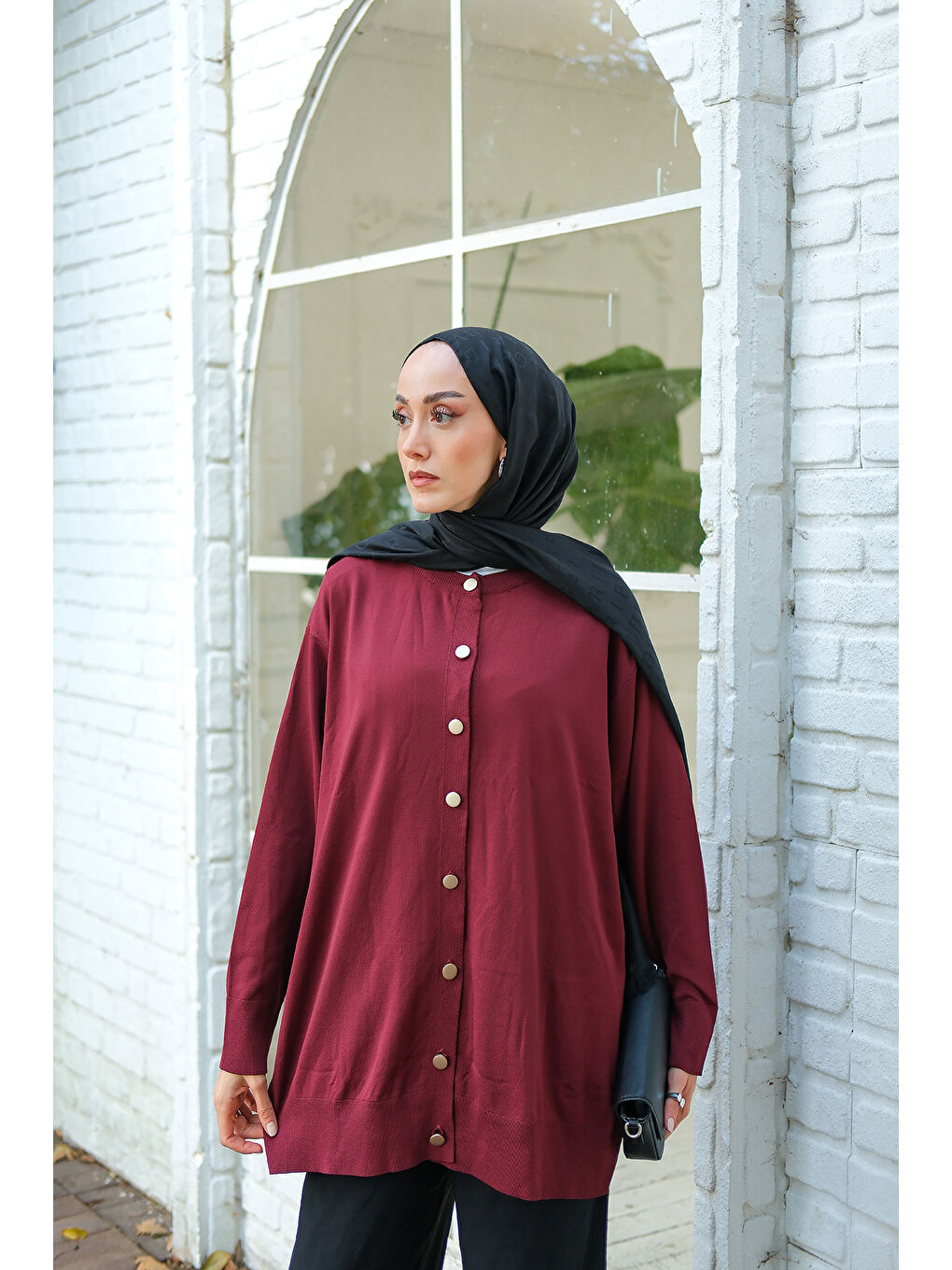 Kadın Ön Düğmeli Hırka Bordo