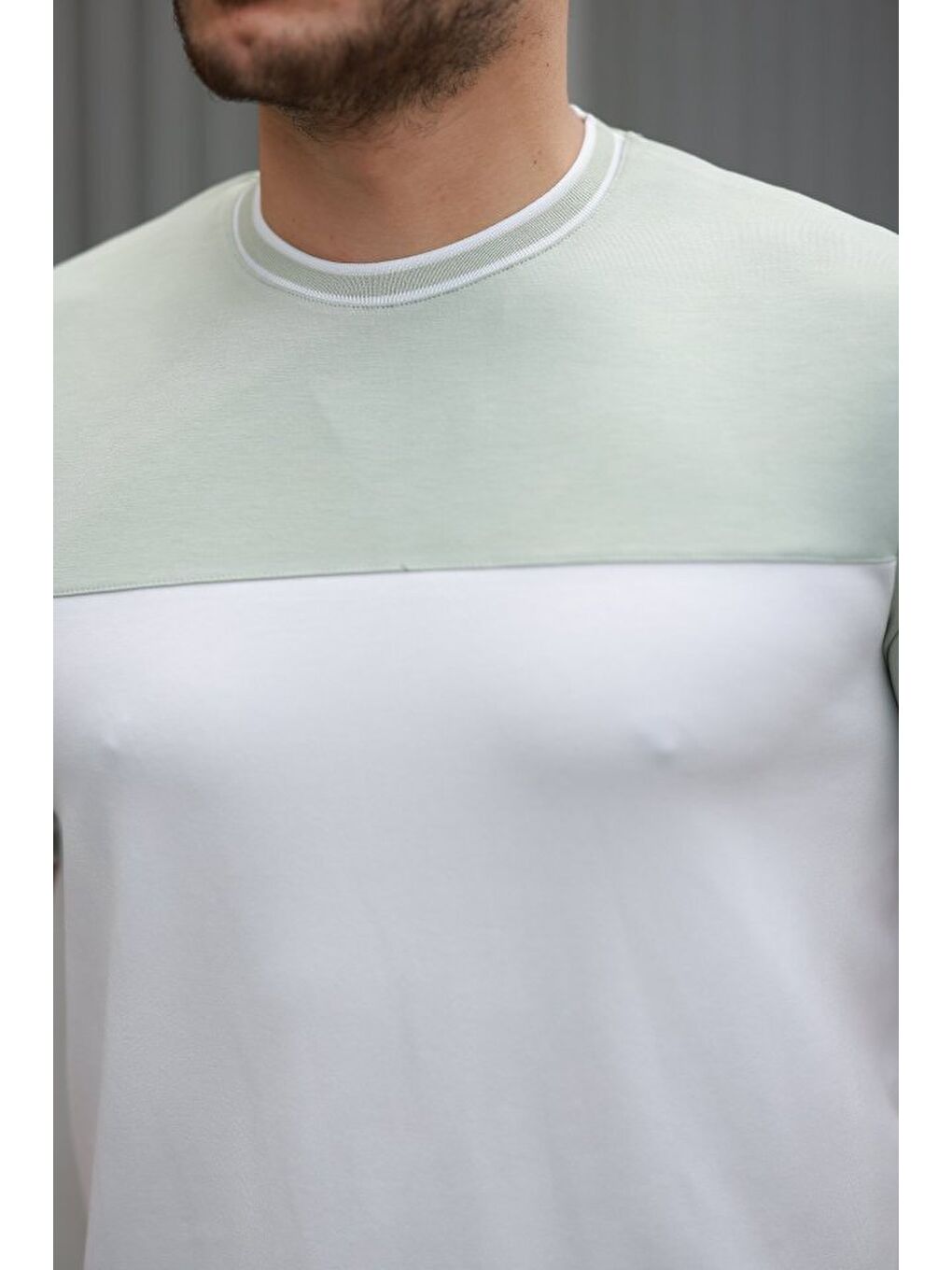 Yeşil Erkek Parçalı Renk Kısa Kollu Tişört-2