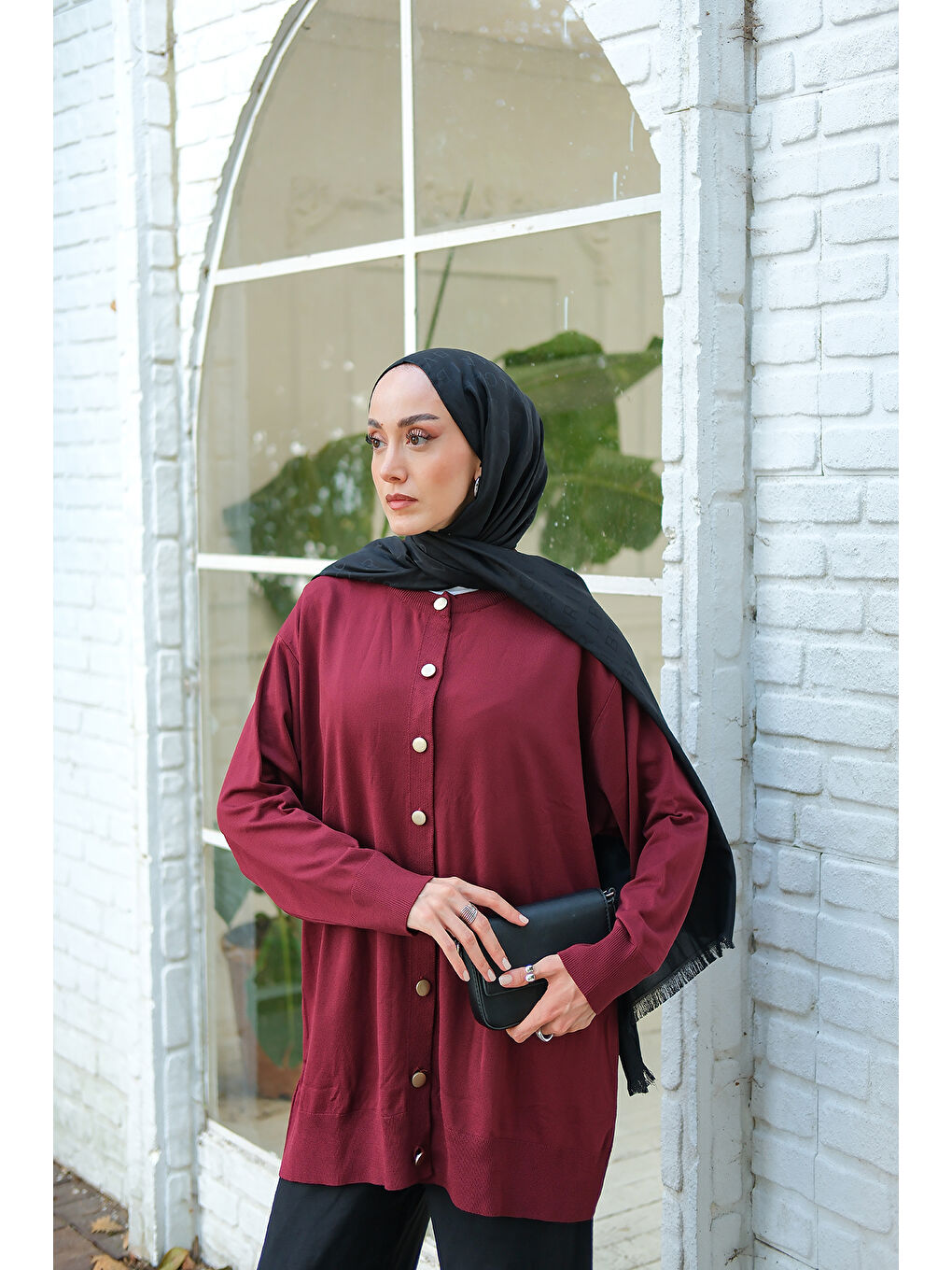 Kadın Ön Düğmeli Hırka Bordo-1