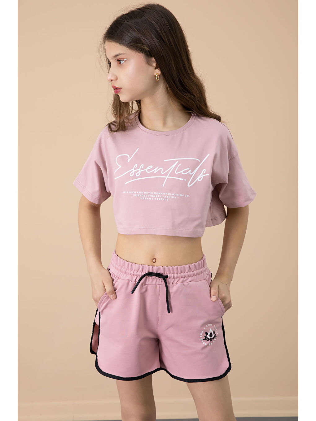 Koyu Pembe Yanları Yırtmaçlı Çiçek Baskılı Beli Lastikli Kız Çocuk Şort 20739-2