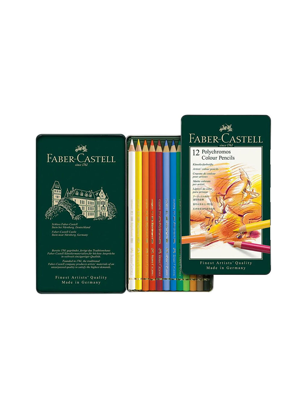 Polychromos 12 Renk Boya Kalemi, Örtücü ve Parlak Renkler, Yüksek Pigmentli, Metal Kutulu-1