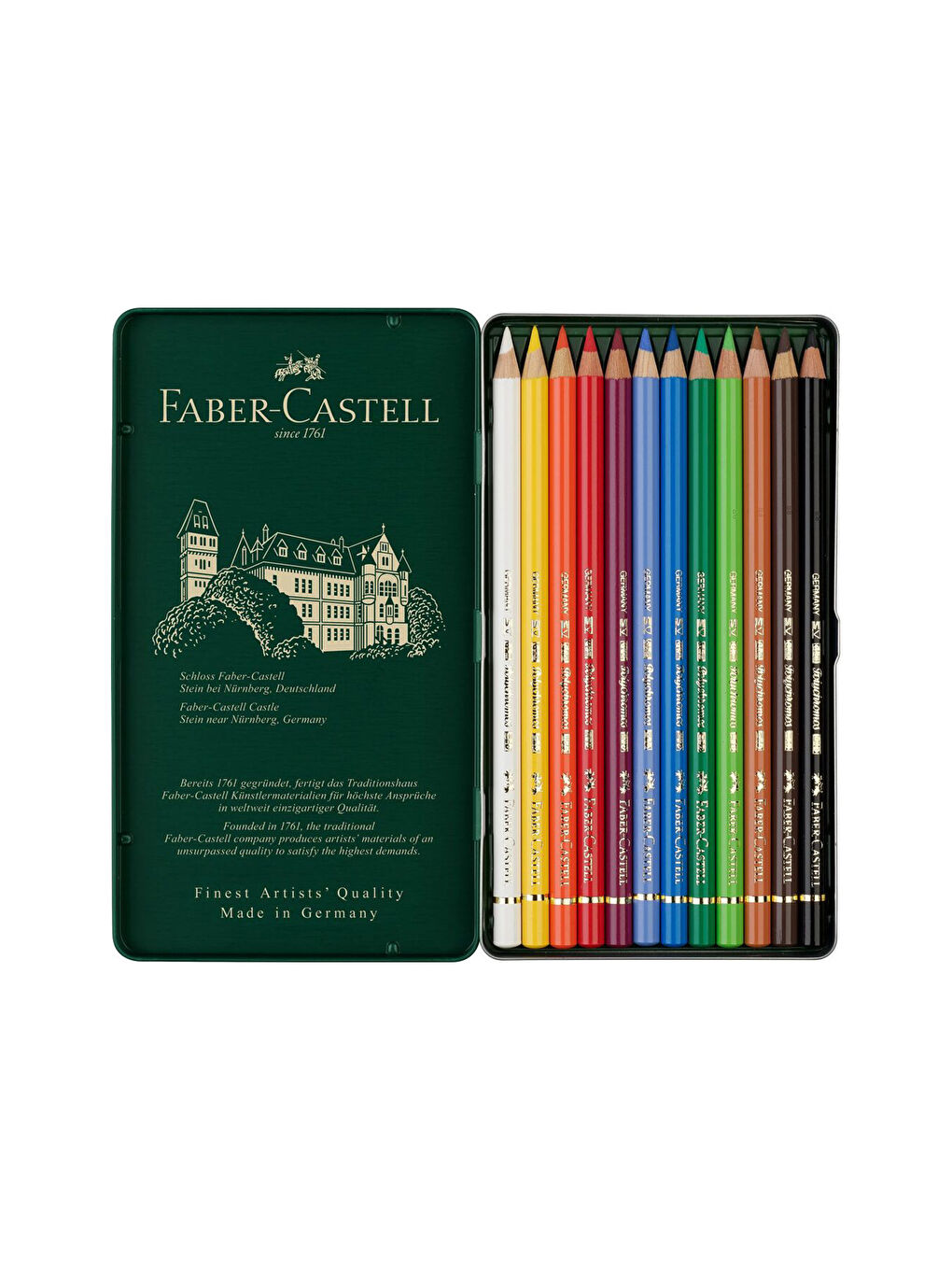 Polychromos 12 Renk Boya Kalemi, Örtücü ve Parlak Renkler, Yüksek Pigmentli, Metal Kutulu-2