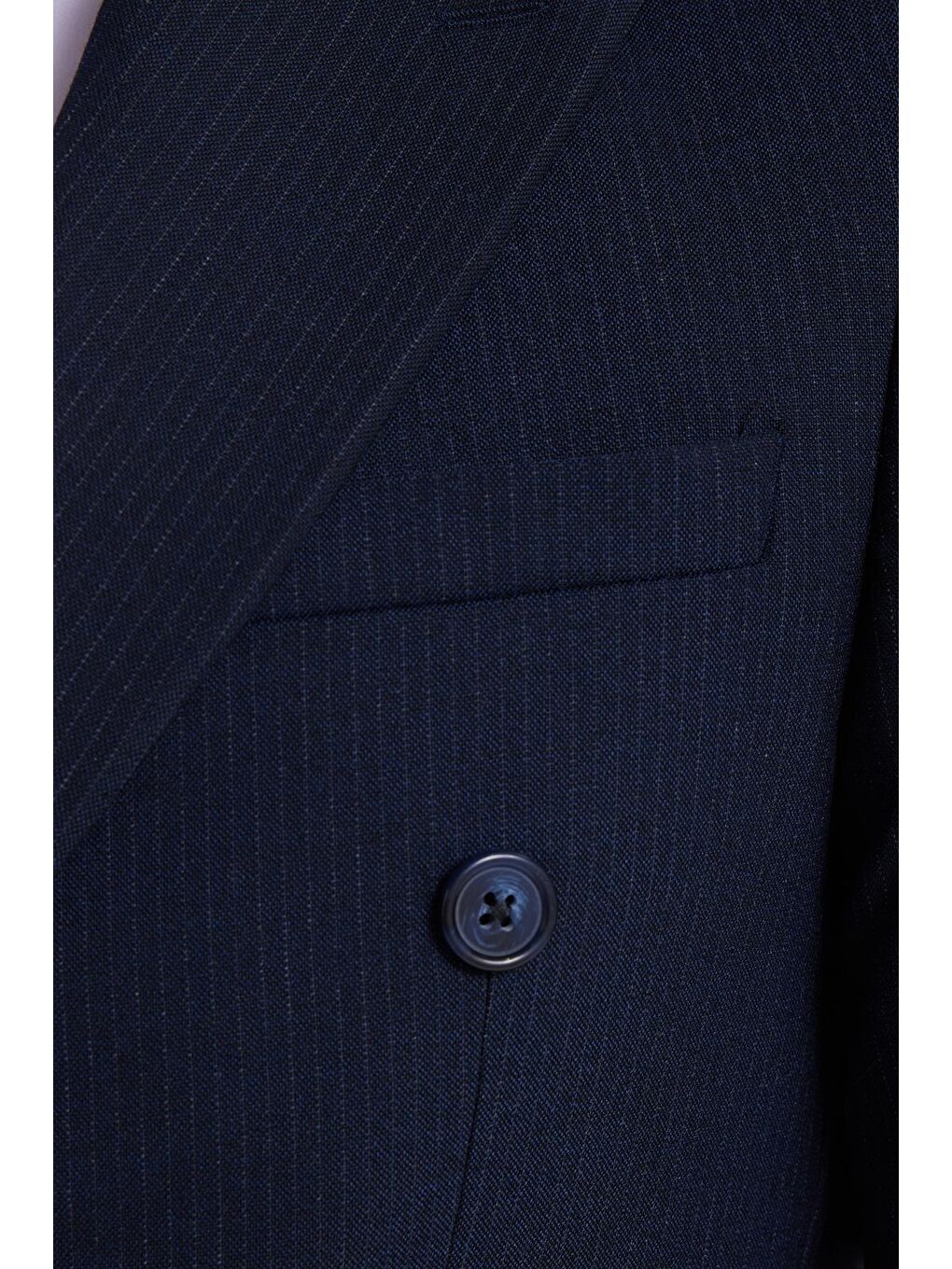 Erkek Slim Fit Sivri Yaka Çizgili Kapaklı Cepli Lacivert Takım Elbise-5