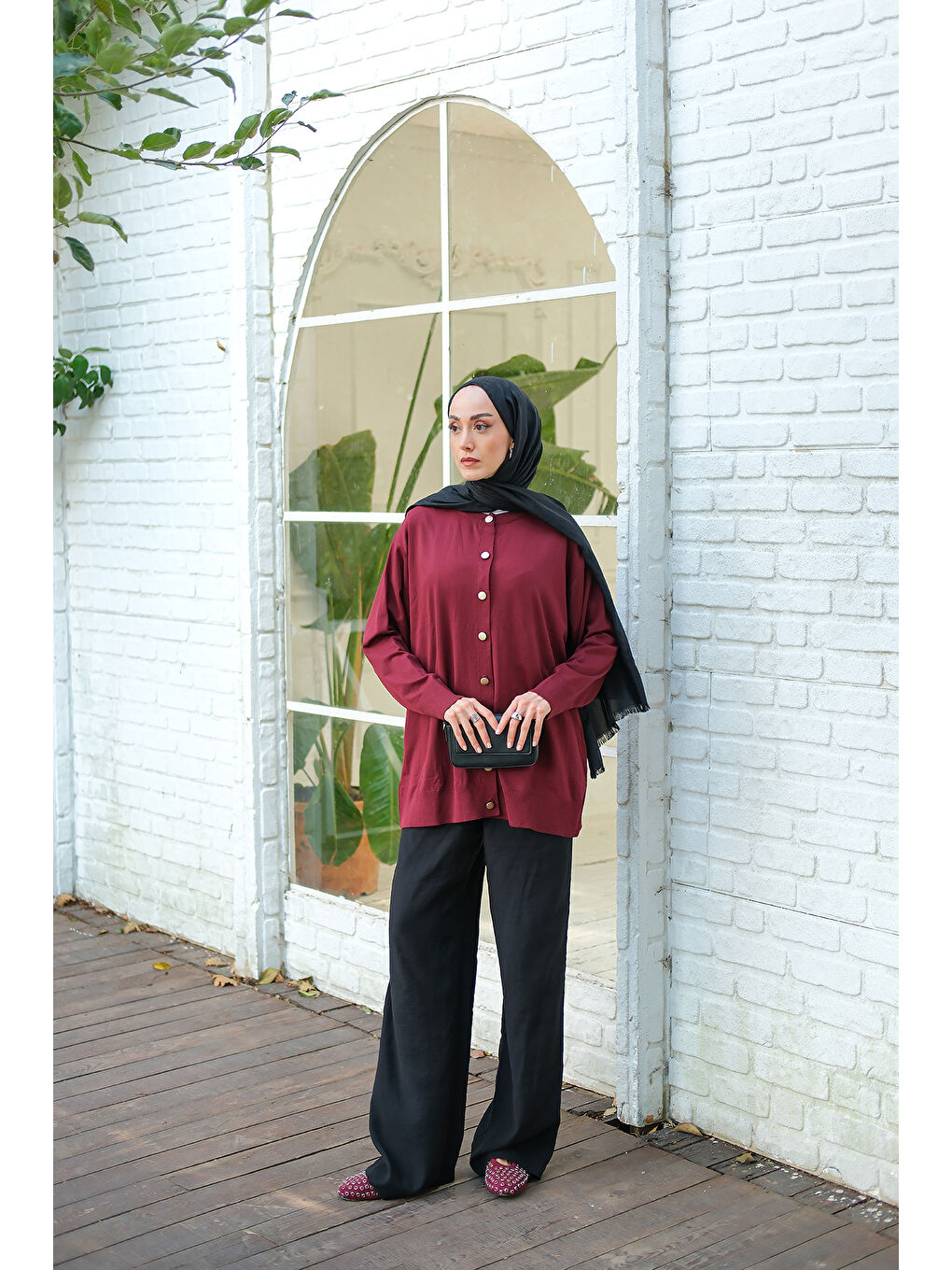 Kadın Ön Düğmeli Hırka Bordo-2