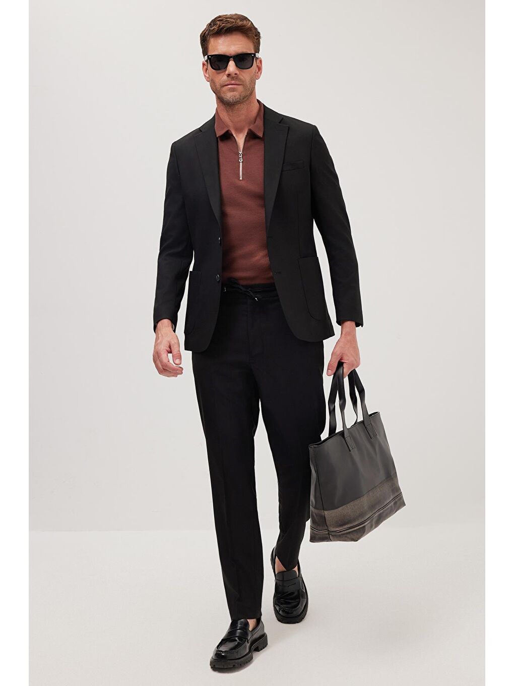 Erkek Slim Fit Mono Yaka Elastanlı Esnek Kumaş Siyah Takım Elbise