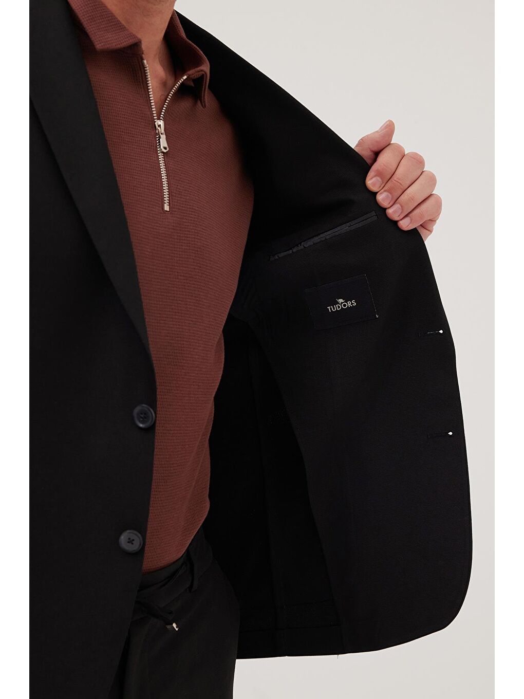 Erkek Slim Fit Mono Yaka Elastanlı Esnek Kumaş Siyah Takım Elbise-5