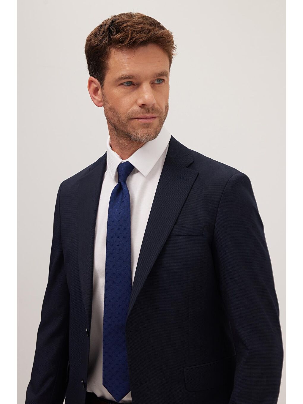 Erkek Slim Fit Mono Yaka Lacivert Takım Elbise-1