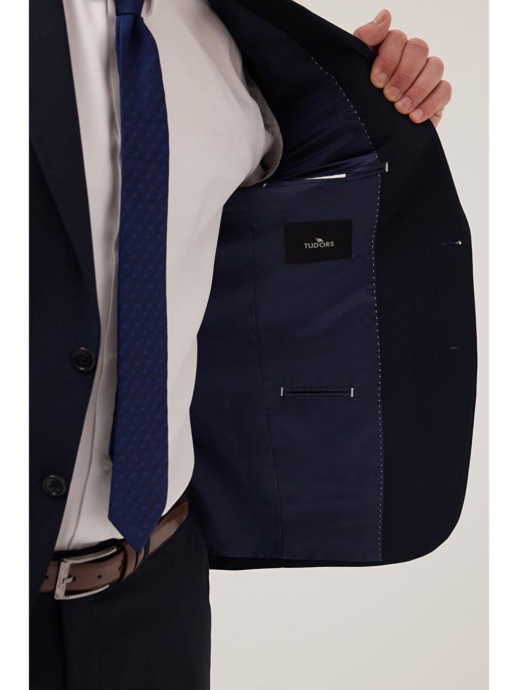 Erkek Slim Fit Mono Yaka Lacivert Takım Elbise-5