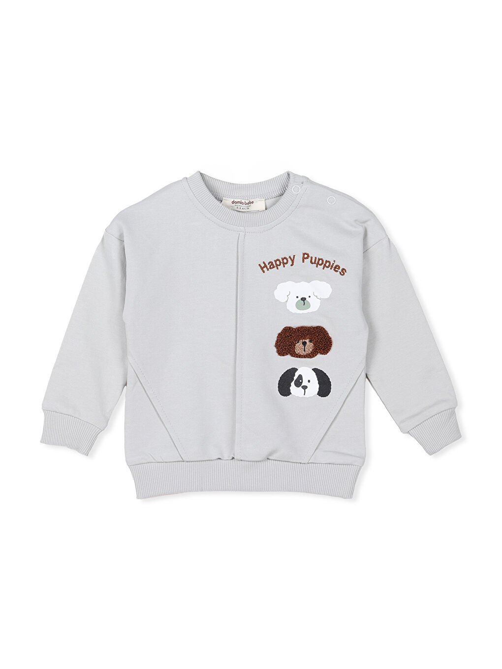 KİKO Gri-Açık Gri Puppies Baskı Erkek Bebek Sweatshirt Eşofman 2'Li Takım - 1